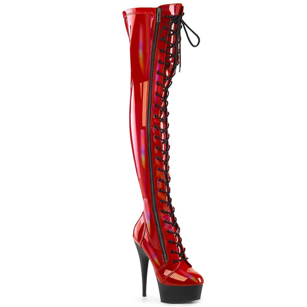 Pleaser - DELIGHT3029 Plateau overknee Laarzen - Rood/Zwart Product image